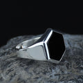 Mens Hexagon Onyx Signet Ring, Black Onyx Stone Ring, Modern Silver Men Ring, Classic Signet Ring, 925k Sterling Silver Ring, Gift For Him