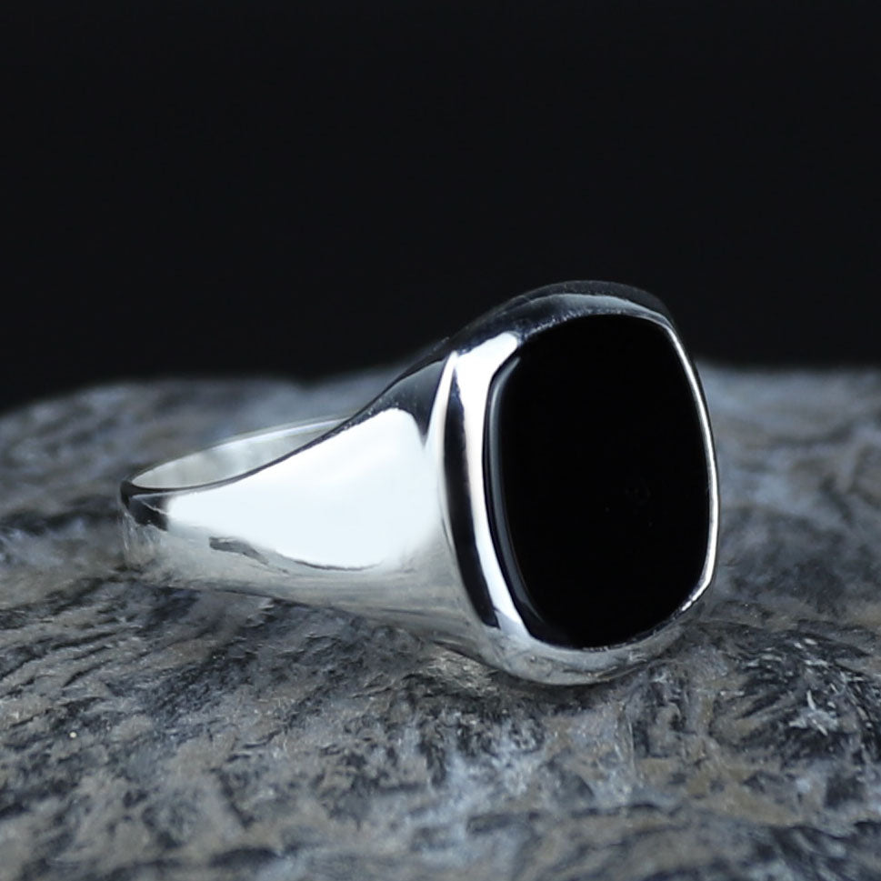 Sterling Silver Onyx Ring, Mens Signet Ring, Onyx Statement Ring, Onyx Square Signet Ring, Solid Silver Ring, 925k Sterling Silver Ring