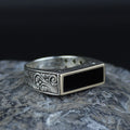 925 Sterling Silver Men’s Black Onyx Signet Ring, Rectangular Engraved Statement Ring, Turkish Handmade Jewelry