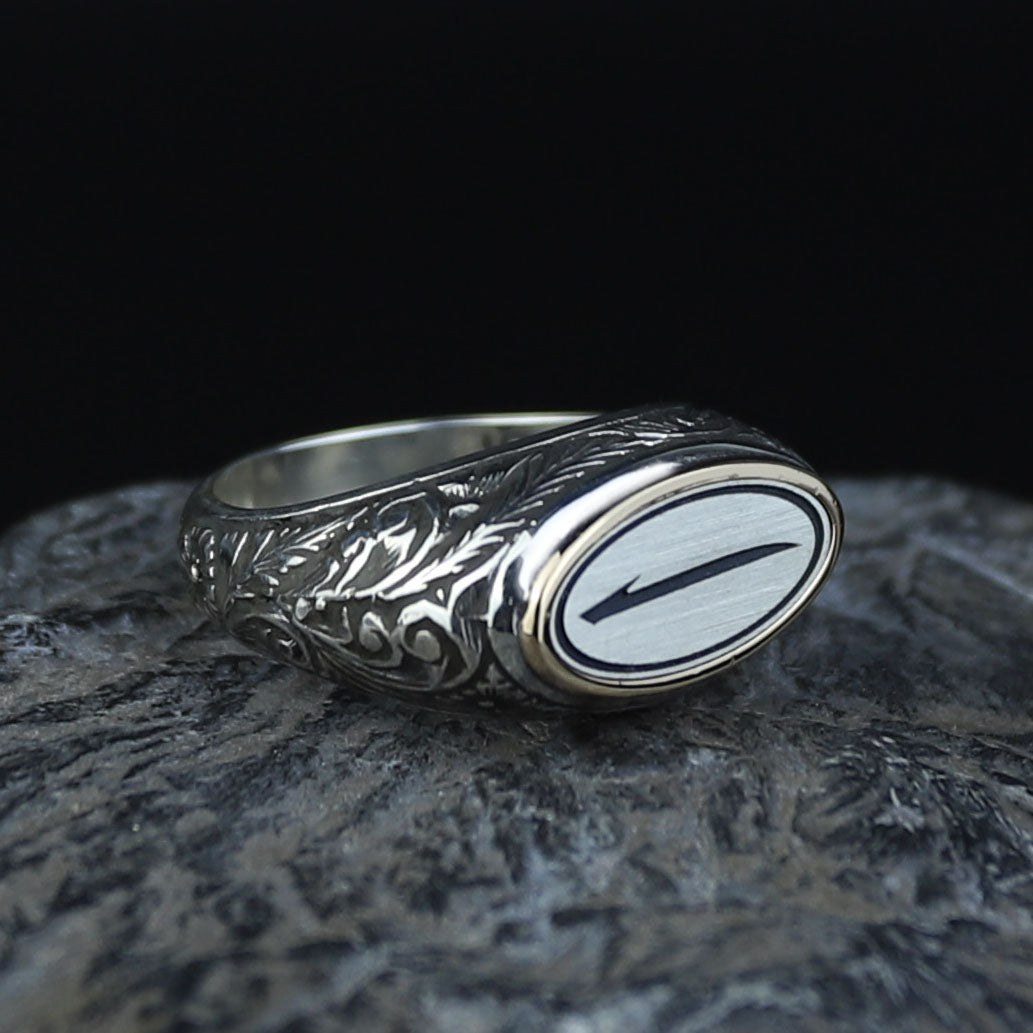 925 Sterling Silver Men’s Arabic Alif Letter Signet Ring, Vintage Engraved Oval Ring, Islamic Style Statement Ring,