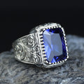 925 Sterling Silver Blue Sapphire Ring , Octogon Blue Gemstone Signet Ring, Vintage Engraved Statement Ring, Intricate Floral Filigree Design