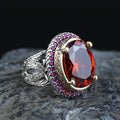 925 Sterling Silver Men’s Red Garnet Ring, Oval Red Gemstone Statement Ring, Vintage Turkish Style Ring