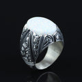 925 Men Handmade White Fire Opal Gemstone Turkish Engraved Ring