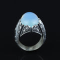 Men Handmade Rainbow Moonstone Engraved Turkish Handmade Ring