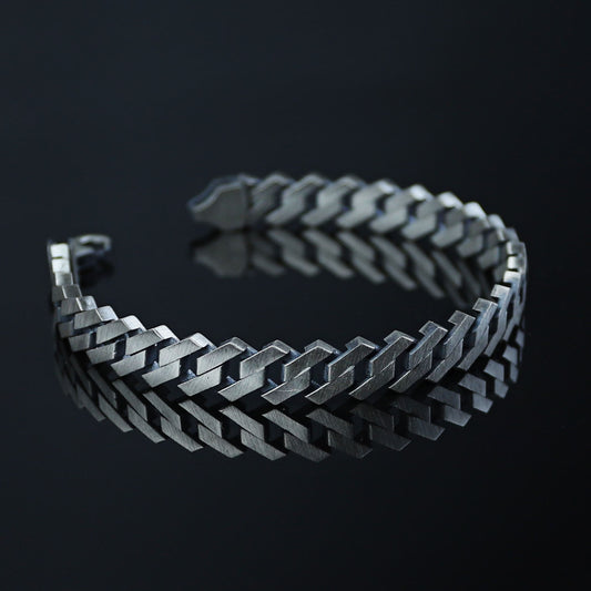 Sterling Silver Men Cuban Curb Chain Oxized Bracelet