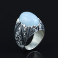 925 Men Handmade Silver Natural Aquamarine Gemstone Ring