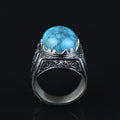 Men Handmade Hand-Engraved Blue Turquoise Gemstone Ring