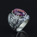 Anillo grabado a mano para hombre con piedra preciosa ojo de tigre púrpura