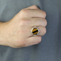 925 Hexagon Tiger's Eye Stone Ring, Silver Tiger Eye Ring, Signet Tiger Ege Gemstone Ring, Handmade Tiger Eye Stone Ring , Gift to Him
