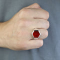 925 Silver Classic Red Agate Ring, Hexagon Red Carnelian Gemstone Ring, Men Signet Handmade Ring, 925k Sterling Silver, Gift For Men