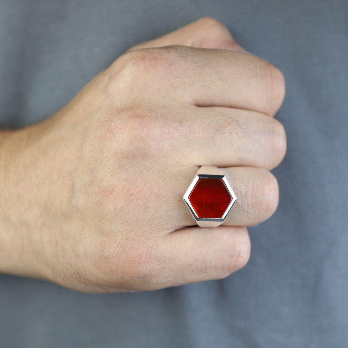 925 Silver Classic Red Agate Ring, Hexagon Red Carnelian Gemstone Ring, Men Signet Handmade Ring, 925k Sterling Silver, Gift For Men