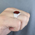 925 Silver Classic Red Agate Ring, Hexagon Red Carnelian Gemstone Ring, Men Signet Handmade Ring, 925k Sterling Silver, Gift For Men