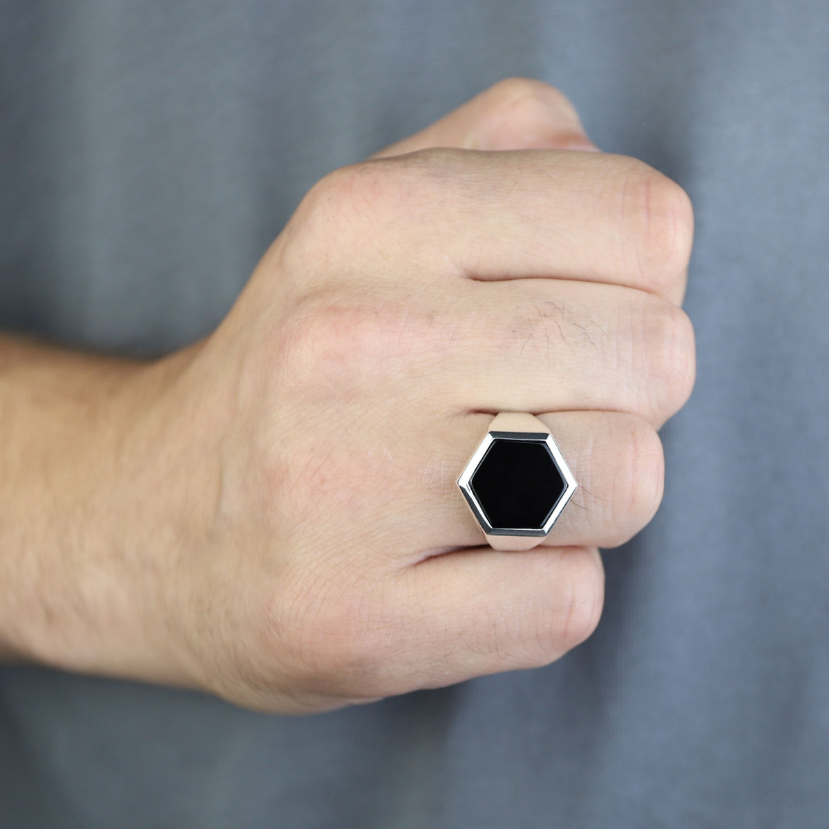 Mens Hexagon Onyx Signet Ring, Black Onyx Stone Ring, Modern Silver Men Ring, Classic Signet Ring, 925k Sterling Silver Ring, Gift For Him