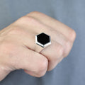 Mens Hexagon Onyx Signet Ring, Black Onyx Stone Ring, Modern Silver Men Ring, Classic Signet Ring, 925k Sterling Silver Ring, Gift For Him