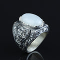 Men Handmade Natural Moonstone Gemstone Engraved Silver Ring