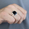 Sterling Silver Onyx Ring, Mens Signet Ring, Onyx Statement Ring, Onyx Square Signet Ring, Solid Silver Ring, 925k Sterling Silver Ring