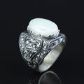 925 Sterling Silver Vintage Engraved Mother Of Pearl Gemstone Ring