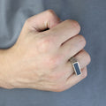 925 Sterling Silver Men’s Black Onyx Signet Ring, Rectangular Engraved Statement Ring, Turkish Handmade Jewelry