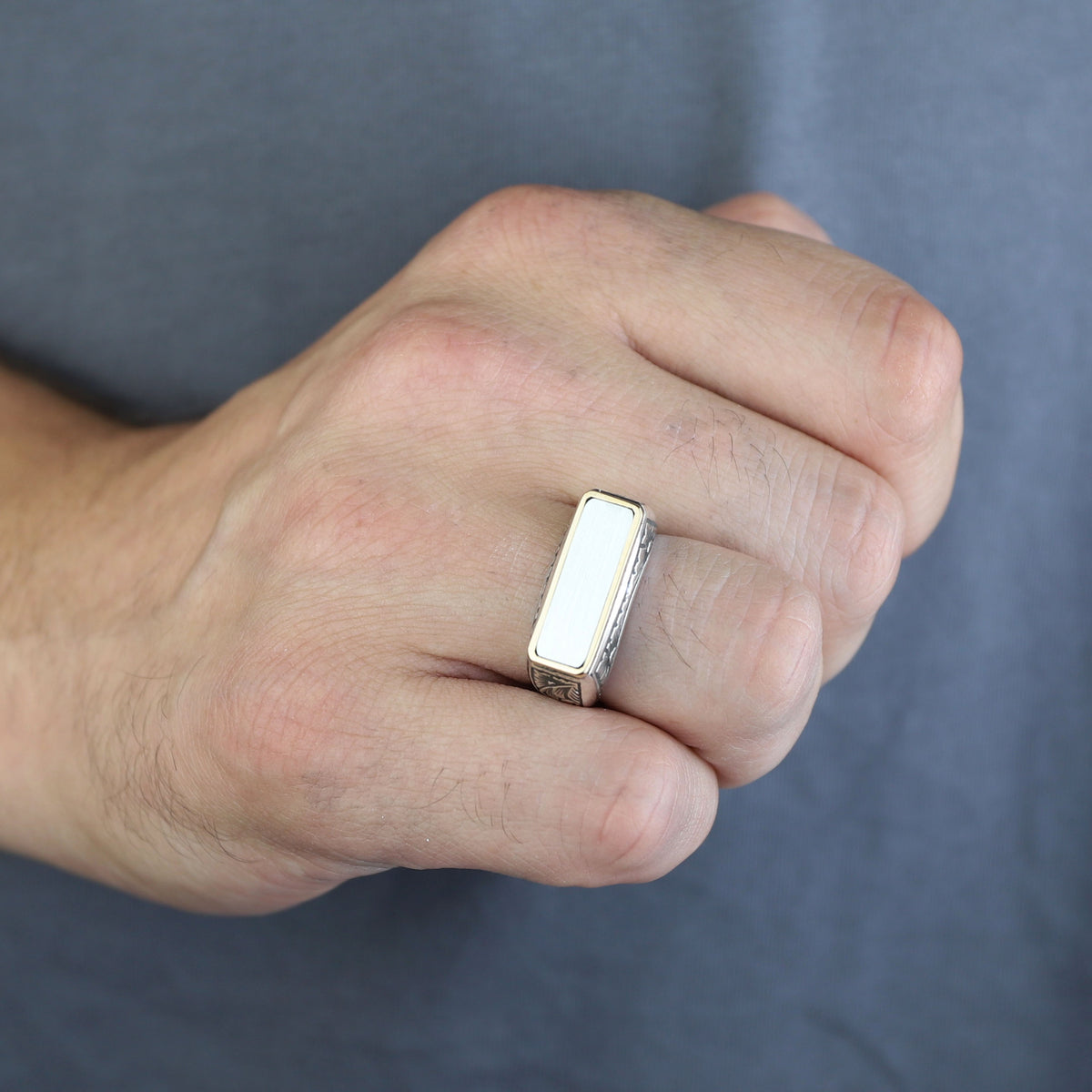 925 Sterling Silver Men’s Engraved Custom Signet Ring, Rectangular Engraved Statement Ring, Turkish Handmade Jewelry