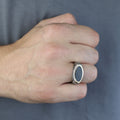 925 Sterling Silver Black Onyx Ring for Men, Vintage Oval Black Stone Signet Ring, Engraved  Style Statement Ring, Intricate Floral Side Design