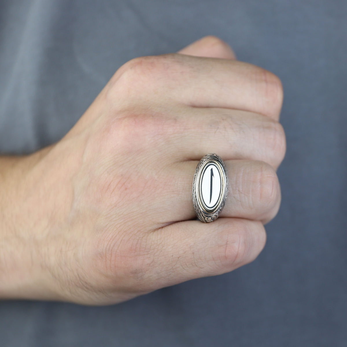 925 Sterling Silver Men’s Arabic Alif Letter Signet Ring, Vintage Engraved Oval Ring, Islamic Style Statement Ring,