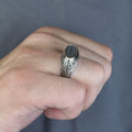 925 Sterling Silver Men’s Arabic Alif Letter Signet Ring, Vintage Engraved Oval Ring, Islamic Style Statement Ring,