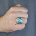 925 Sterling Silver Turquoise Ring for Men, Natural Turquoise Oval Gemstone Signet Ring, Vintage Engraved Statement Ring, Intricate Floral Filigree Design