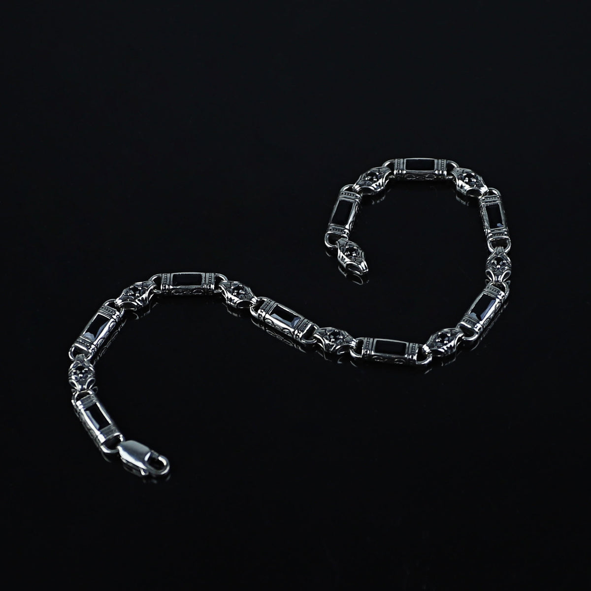 Byzantinische Kette aus Silber mit Onyx-Edelstein und Gravur
