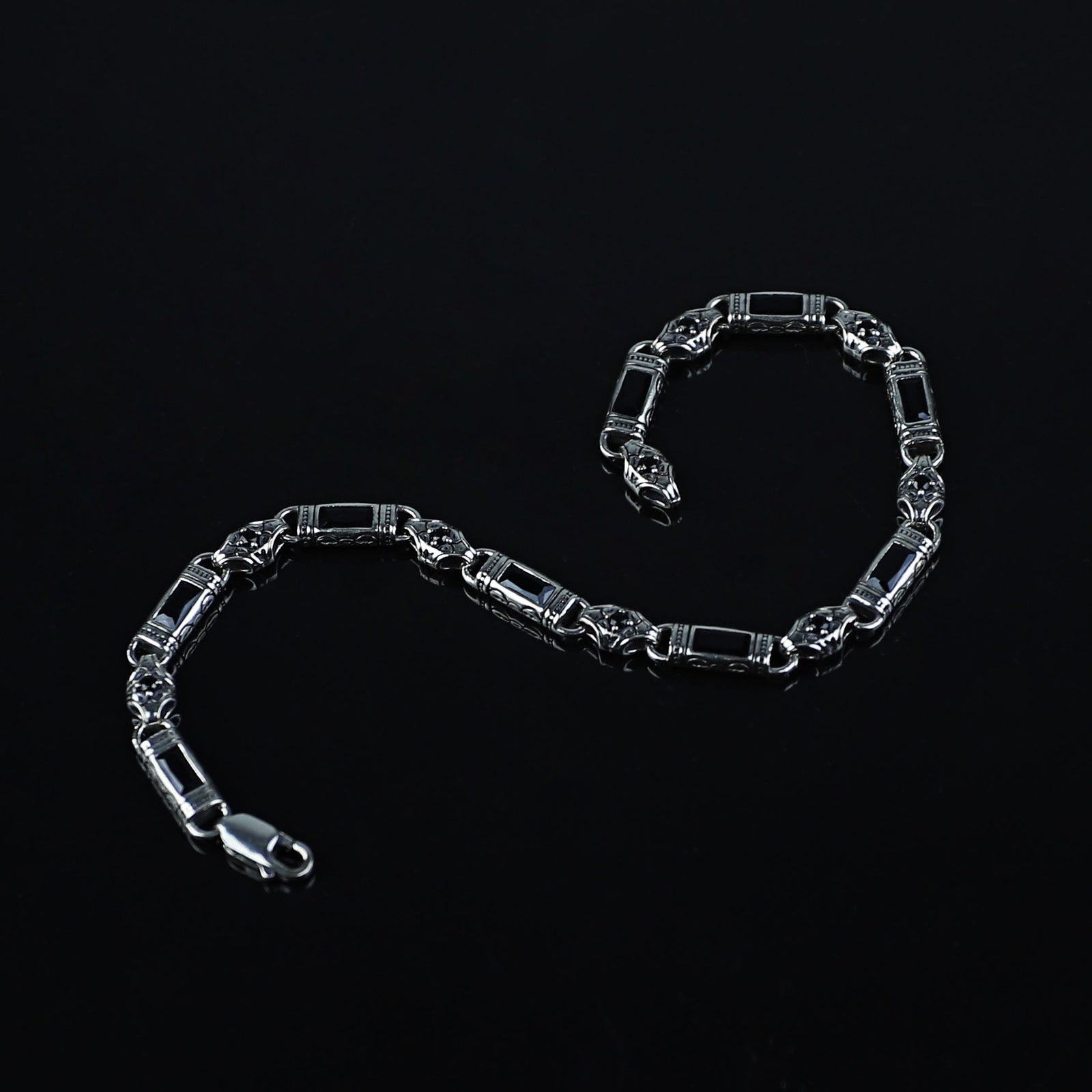 Byzantinische Kette aus Silber mit Onyx-Edelstein und Gravur