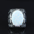 Men Handmade Natural White Opal Gemstone Engraved Ring