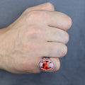 925 Sterling Silver Men’s Red Garnet Ring, Oval Red Gemstone Statement Ring, Vintage Turkish Style Ring