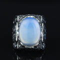 Men Handmade Moonstone Engraved Gemstone Silver Ring