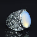 Men Handmade Moonstone Engraved Gemstone Silver Ring