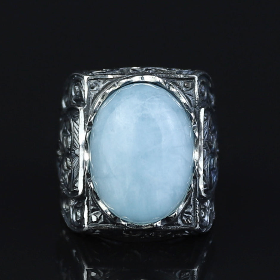 925 Men Handmade Natural Aquamarine Gemstone Vintage Ring