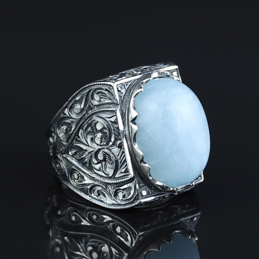 925 Men Handmade Natural Aquamarine Gemstone Vintage Ring