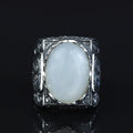 Men Handmade Natural Moonstone Gemstone Engraved Silver Ring