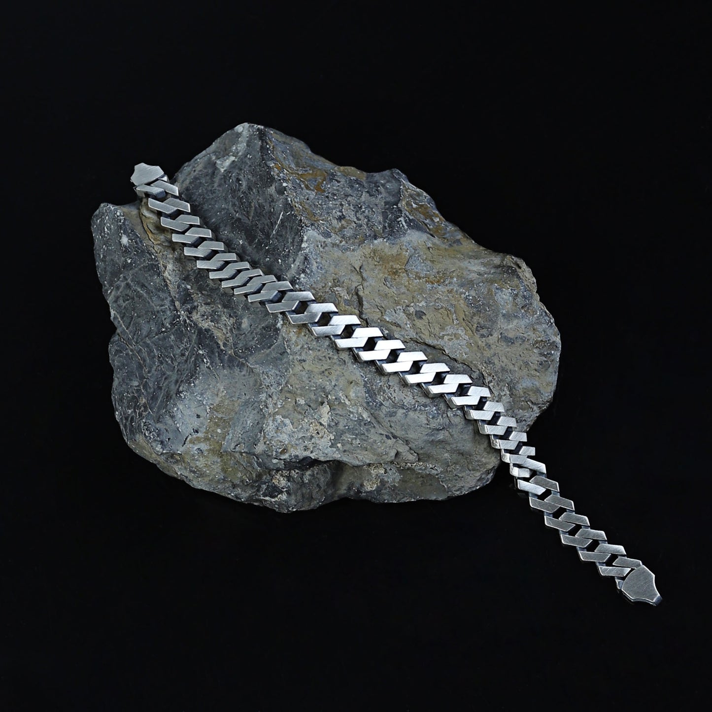 Sterling Silver Men Cuban Curb Chain Oxized Bracelet