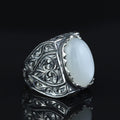 Men Handmade Natural Moonstone Gemstone Engraved Silver Ring