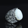 925 Sterling Silver Vintage Engraved Mother Of Pearl Gemstone Ring