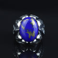 Men Handmade Turkish Engraved Blue Lapis Lazuli Gemstone Silver Ring