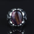 Men Handmade Purple Tiger Eye Gemstone Ottoman Style Engraved Ring