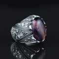 Men Handmade Purple Tiger Eye Gemstone Ottoman Style Engraved Ring