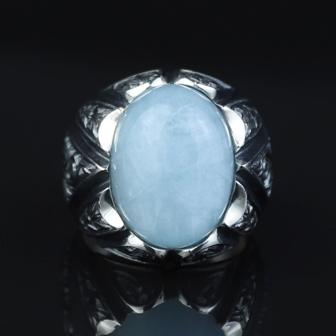 925 Men Handmade Silver Natural Aquamarine Gemstone Ring