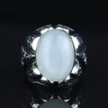 925 Silver Turkish Engraved Oval Rainbow Moonstone Ring