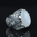 925 Silver Turkish Engraved Oval Rainbow Moonstone Ring