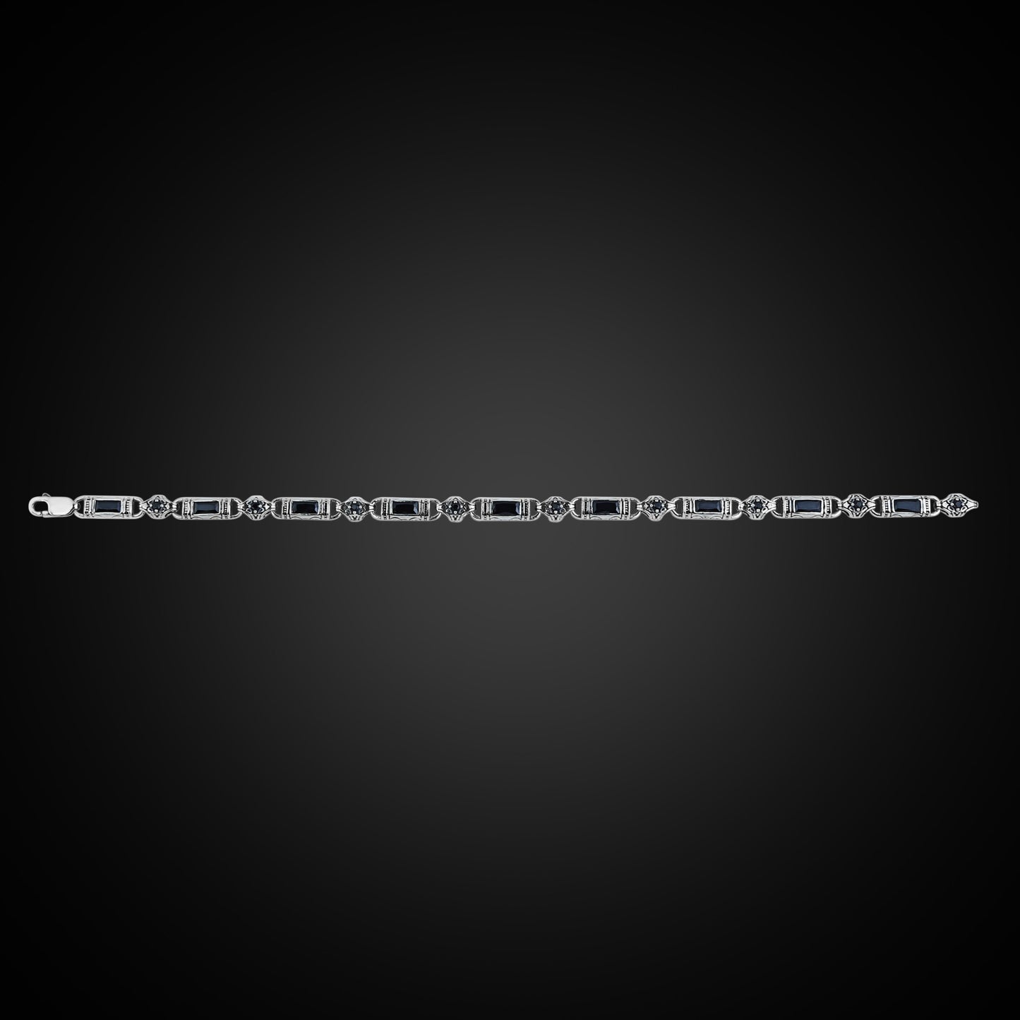 Men Silver Engraved Onyx Gemstone Byzantine Chain