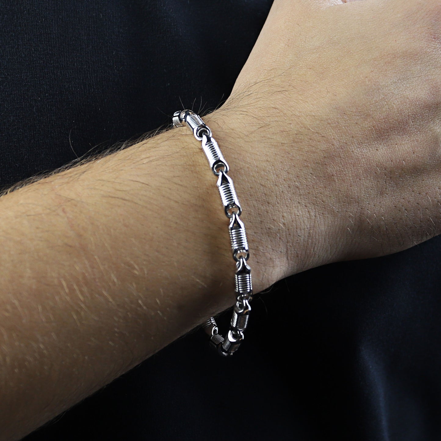 Men Solid Silver Handmade Round Viking Chain Bracelet