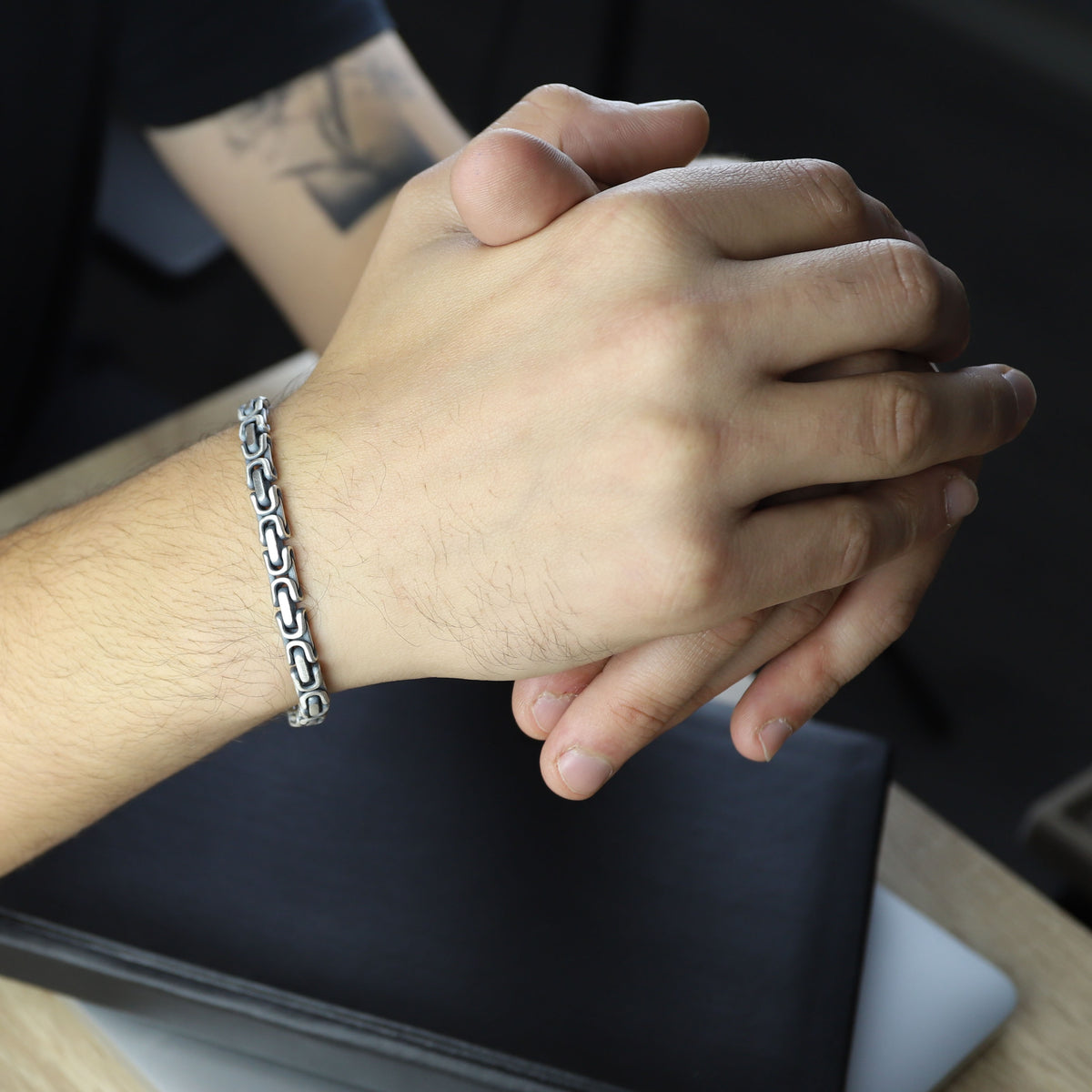 925 Sterling Silver Byzantine Heavy Chain Elegant Men Bracelet