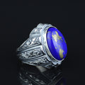 Men Handmade Engraved Natural Lapis Lazuli Gemstone Ottoman Style Ring