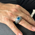 Men Silver Handmade Blue Aquamarine Gemstone Engagement Wedding Ring